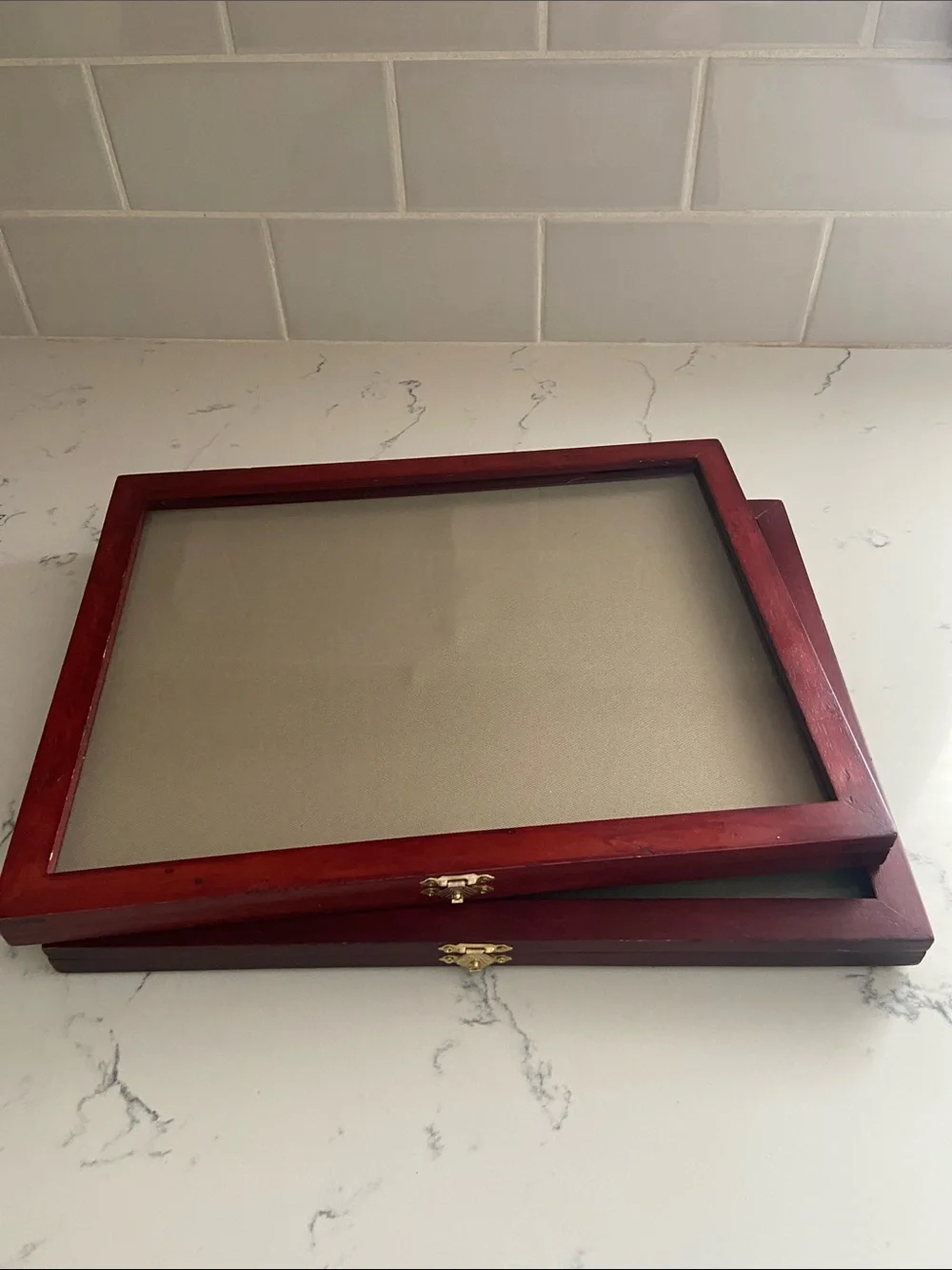 Wood Glass Top Display Case Shadow Box Jewelry Keepsake Display